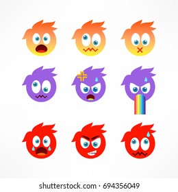 Set of emoticons with different emotions in a flat design