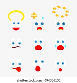 Set of emoticons with different emotions in a flat design