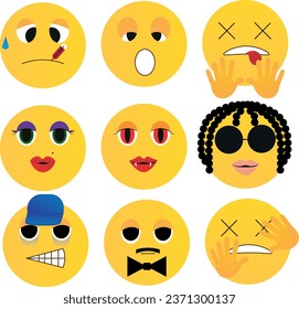 A set of emoticons with different emotions and states