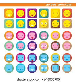 Set of emoticons with different expressions and shapes.