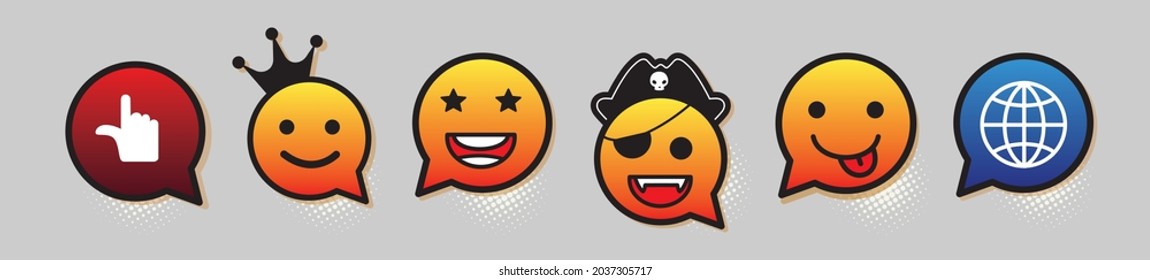 Set of emoticons with different mood. Flat style vector illustration isolated on white background.