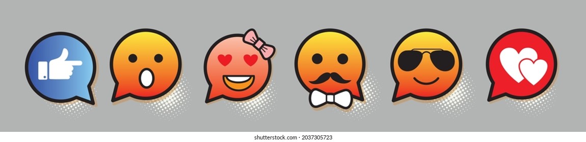 Set of emoticons with different mood. Flat style vector illustration isolated on white background.