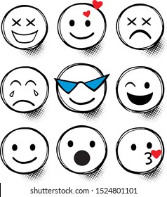 Set of emoticons with different mood. vector illustration isolated on white background.