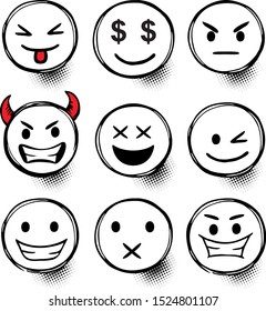 Set of emoticons with different mood. vector illustration isolated on white background.