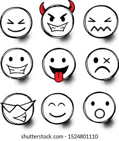Set of emoticons with different mood. vector illustration isolated on white background.