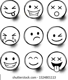 Set of emoticons with different mood. vector illustration isolated on white background.