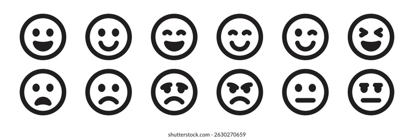 Set of emoticons with different moods. Positive and negative emoji faces collection.
