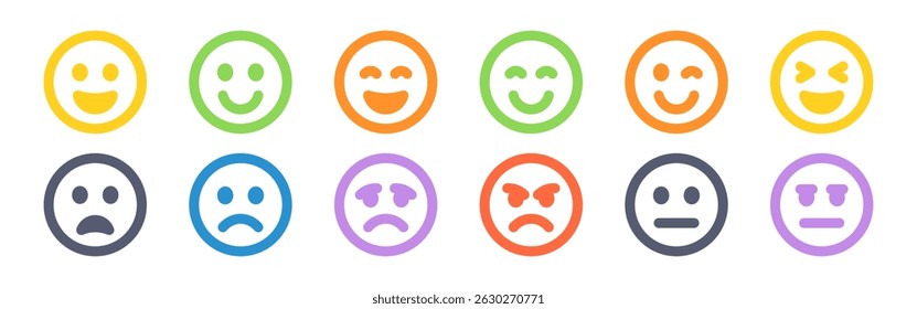 Conjunto de emoticonos con diferentes sentimientos. Los emojis positivos y negativos se enfrentan a la colección.