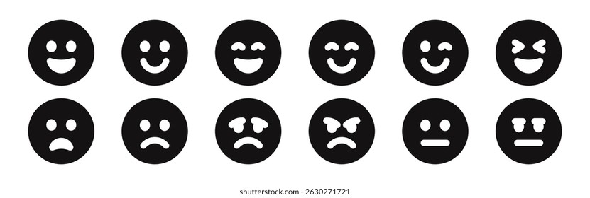 Conjunto de emoticonos con diferentes sentimientos. Los emojis positivos y negativos se enfrentan a la colección.