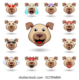 A set of emoticons. Dog. Isolated vector illustration on white background. Colored icons.