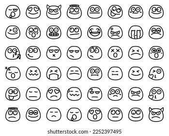 Set of emoticons in doodle style isolated on white background. Funny faces clip art.