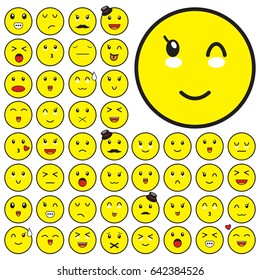 Set of Emoticons. Set of Emoji. Cute Character icons and stickers. Isolated vector illustration on white background.