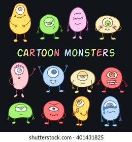 Set of Emoticons. Set of Emoji. Set of different emotions. 
Vector illustration. Cute cartoon monsters . Doodle illustration. Hand-drawn monsters