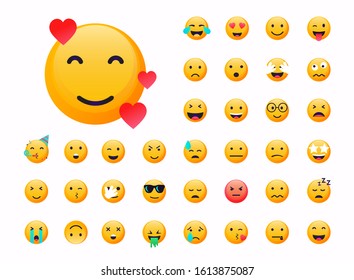 Set of Emoticons. Emoji flat design, avatar. Vector illustration isolated on white background.