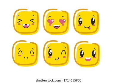 Set of Emoticons. Emoji flat design, avatar. Vector illustration isolated on white background.