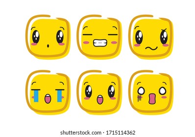 Set of Emoticons. Emoji flat design, avatar. Vector illustration isolated on white background.