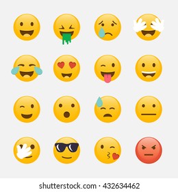 Set of Emoticons. Emoji flat design, avatar design. Vector illustration isolated on white background.