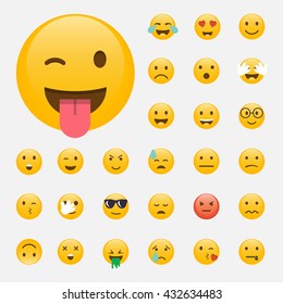 Set of Emoticons. Emoji flat design, avatar. Vector illustration isolated on white background.