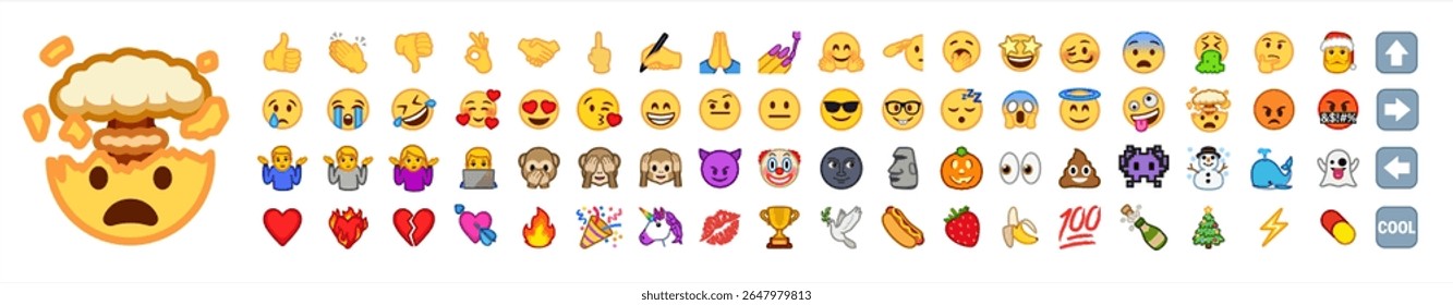Set of emoticons. Emoji set. Funny emoticons faces with facial expressions. Full editable vector icons. Detailed emoji icons. Vector 10 eps.