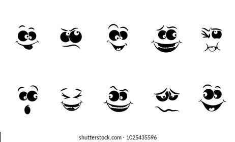 Set of emoticons, emoji icon isolated on white background. Black and white. plotter cut