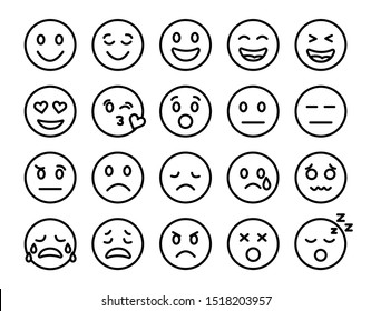 Set Of Emoticons. Emoji Icon. Vector Thin Line.