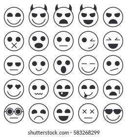 Set of Emoticons. Emoji icons collection. Smile funny faces. Vector eps10