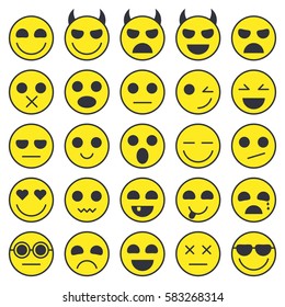 Set of Emoticons. Emoji icons collection. Smile funny faces. Vector eps10
