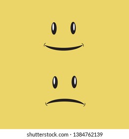 Set of emoticons or emoji icons. Concept for World Smile Day on yellow background