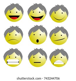 Set of Emoticons Emoji icons vector in cartoon style grey hair funny illustration on white background