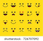 Set of emoticons or emoji illustration line icons. Smile icons line art isolated vector illustration on yellow background. Concept for World Smile Day smiling card or banner