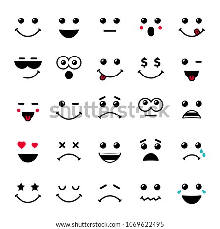 Set of emoticons or emoji illustration line icons. Smile icons line art isolated illustration on white background. Vector cartoonish emoticons for card or web banner