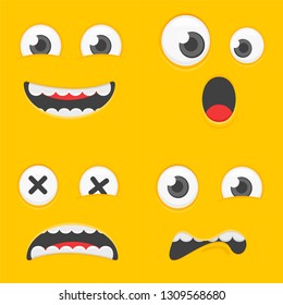 Set of emoticons, emoji isolated on yellow background. Cartoon emoji collection. Set of emoticons with different mood. 