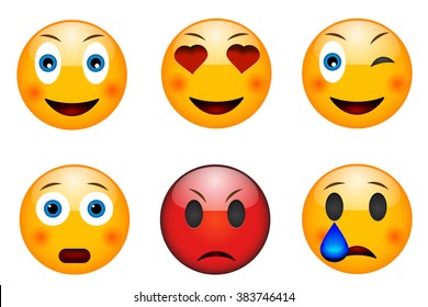 Set of emoticons, emoji isolated on white background, vector illustration. Small set of emoticons