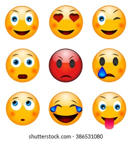 Set of emoticons, emoji isolated on white background, vector illustration. Medium set of emoticons
