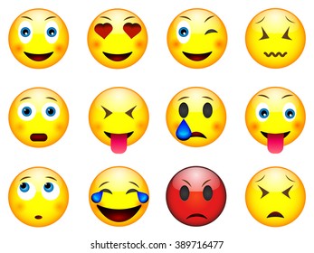 Set of emoticons, emoji isolated on white background, vector illustration. Big set of emoticons.Modern collection.Emoticon vector illustration.3D emoticon