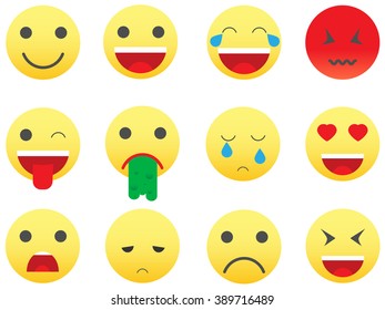 Set of emoticons, emoji isolated on white background, vector illustration. Medium set of emoticons.Emoticon vector illustration. Emoticon set.Modern collection. Emoticon flat design. Emoticon isolated