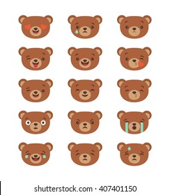 Conjunto de emoticonos, emoji aislados en fondo transparente, ilustración vectorial, infografía, animación, sitios web, cómics, aplicaciones. Emoticonos de pegatinas de oso de caricatura. Diseño de caracteres. Emociones en la cara del oso