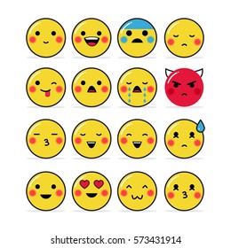 Set of emoticons, emoji isolated on white background, flat illustration