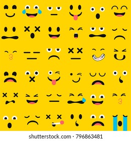 Set of emoticons, emoji isolated on yellow background, flat illustration