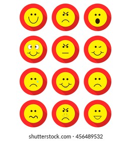 Set of Emoticons. Set of Emoji. Isolated vector illustration on white background. Emoji long shadow icons.