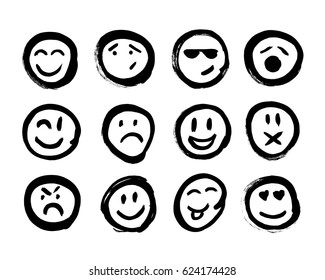 Set of Emoticons. Set of Emoji. Isolated vector illustration on white background. Set of emoticons for decoration of your projects. Collection of unique hand drawn symbols.