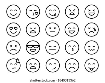 Set of emoticons. Emoji line icons. Stickers emotion. Vector flat icons for social media.