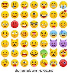 Set of Emoticons. Set of Emoji. Smile icons. Isolated vector illustration on white background