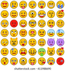 Set of Emoticons. Set of Emoji. Smile icons. Isolated vector illustration on white background