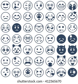 Conjunto de emoticonos. Conjunto de Emoji. Iconos de sonrisa. Ilustración vectorial aislada sobre fondo blanco