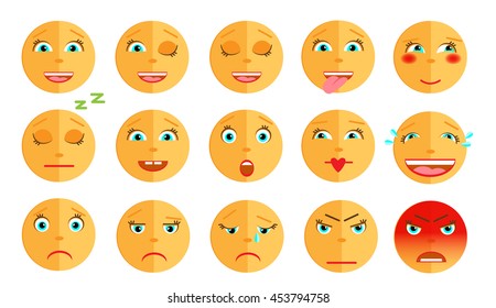 Set of Emoticons. Set of Emoji. Smile icons. Isolated vector illustration on white background.