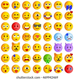 Set of Emoticons. Set of Emoji. Smile icons. Isolated vector illustration on white background