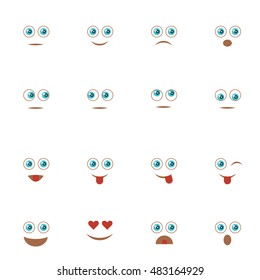 Set of Emoticons. Set of Emoji. Smile icons. Only eyes and mouth. Isolated vector illustration on white background