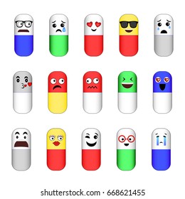Set of Emoticons. Set of Emoji. Smile icons. Isolated vector illustration on white background.