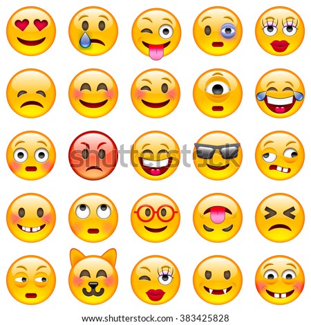 Set of Emoticons. Set of Emoji. Smile icons. Isolated vector illustration on white background